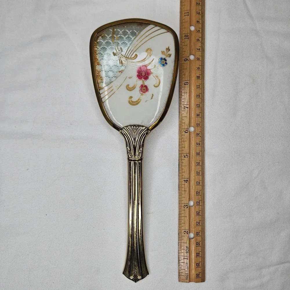 Vtg Gold Tone Floral Hair Brush Mid Century Regency‎ Vanity Decor